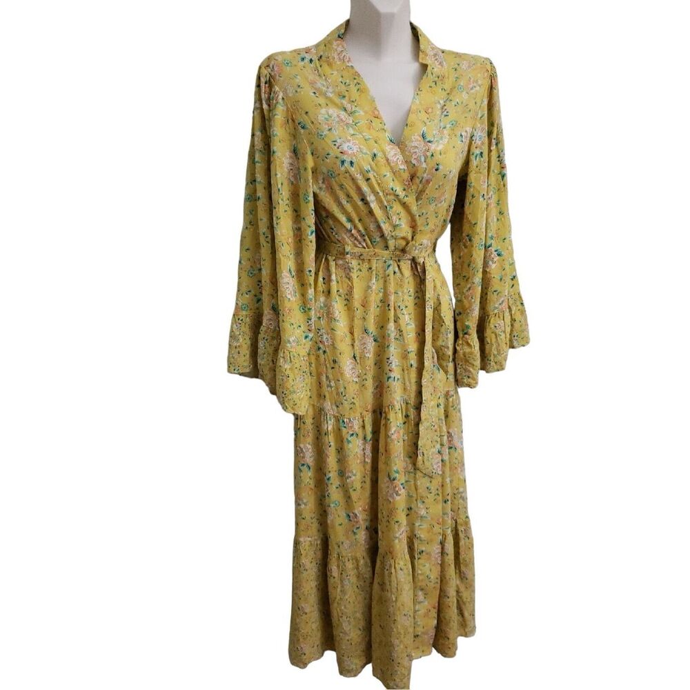 NWT Chelsea & Violet Boho Floral Wrap Maxi Dress Kimono  Bell Sleeves XS/S